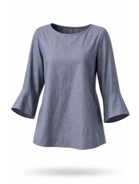ANN TAYLOR Factory NWOT Women’s Bell Sleeve Popover in Chambray Blue-Size Small
